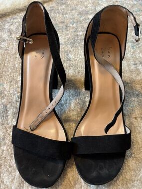 Black Suede Ankle-Strap Block Heel Sandals